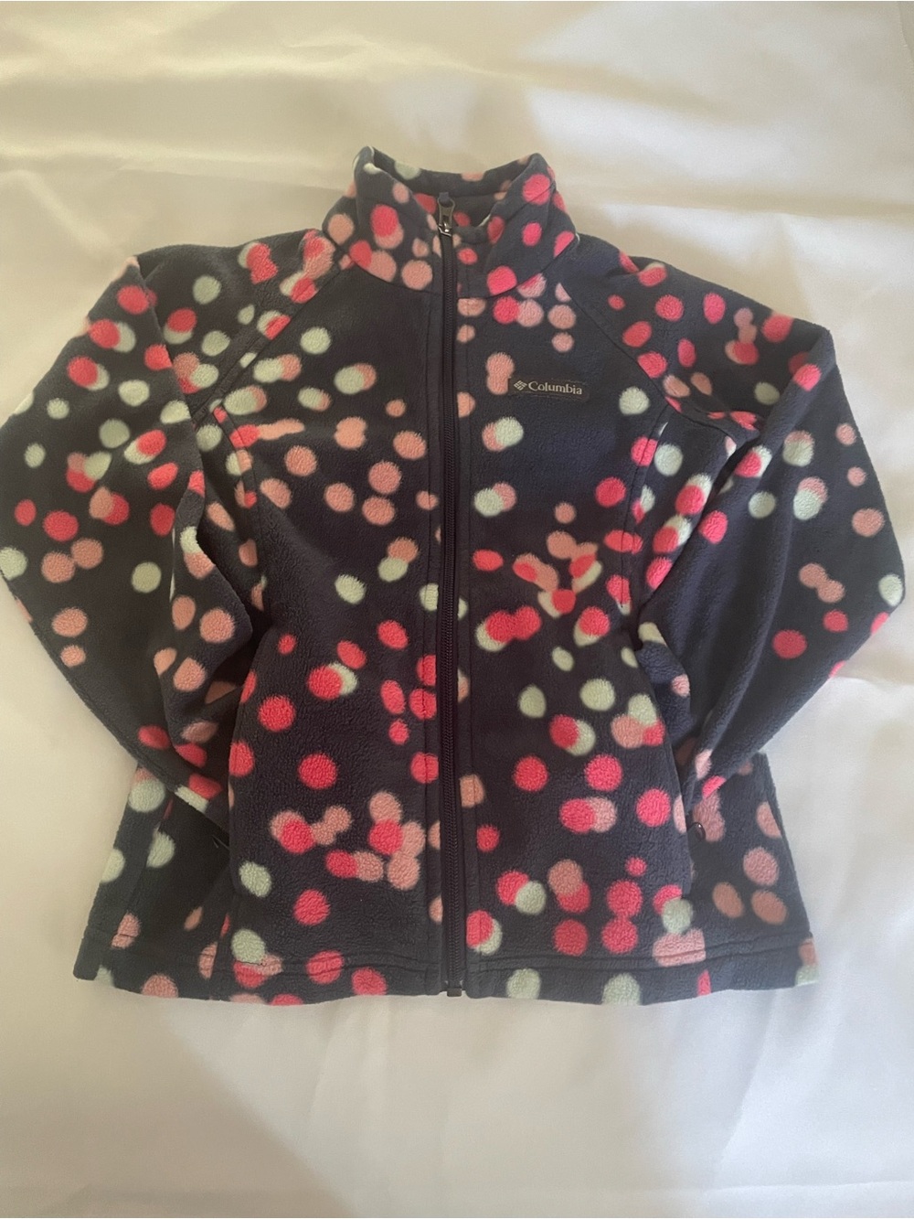 Columbia Black Fleece Jacket with Pink & Light Green Dot Print